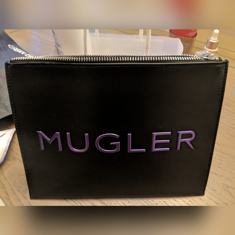 Mugler Black Pouch with Purple Logo Embossing